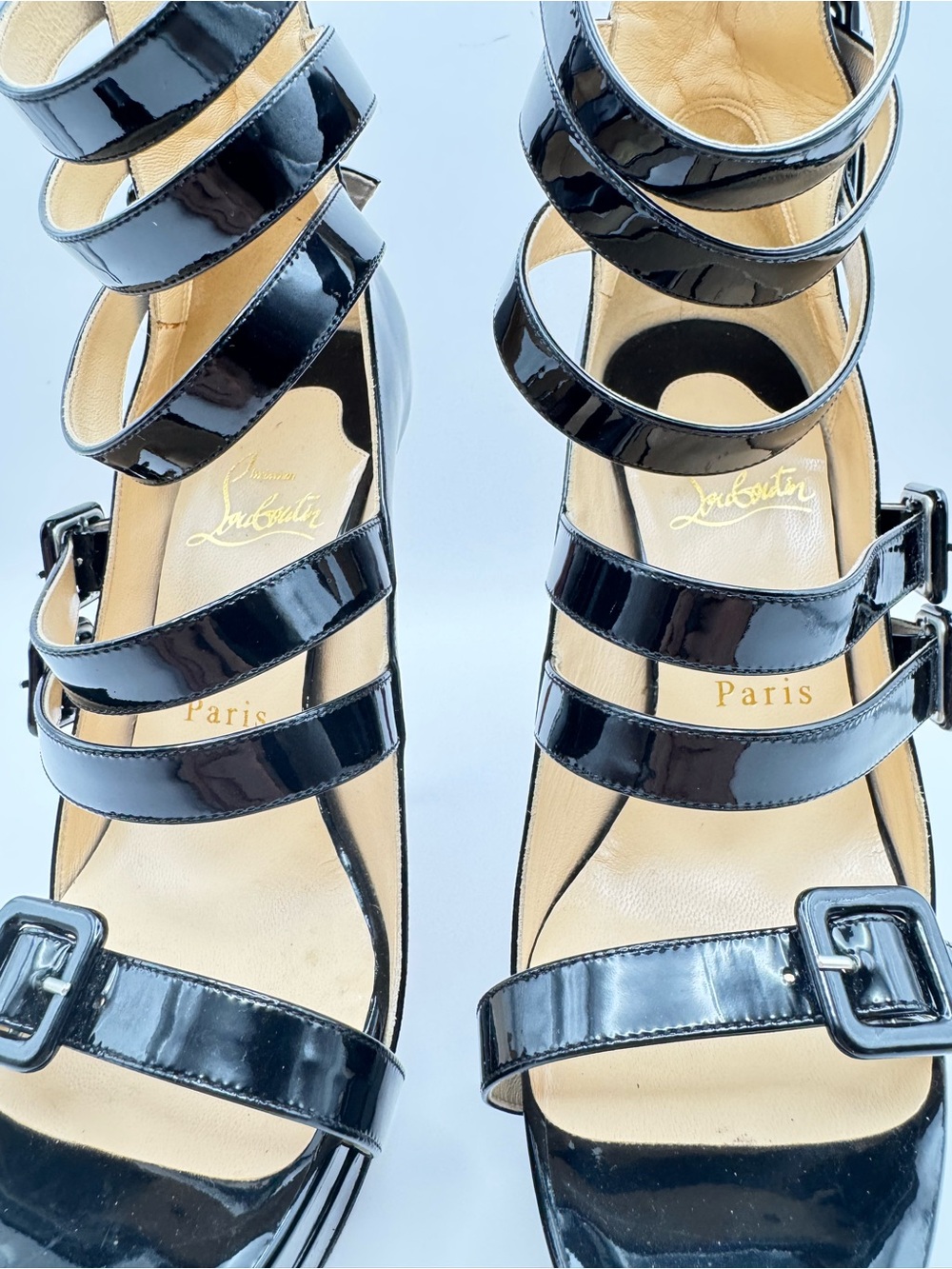 Christian Louboutin Differa 140 Black Patent Leather Multi Buckle Platform 36.5 - Picture 3 of 7